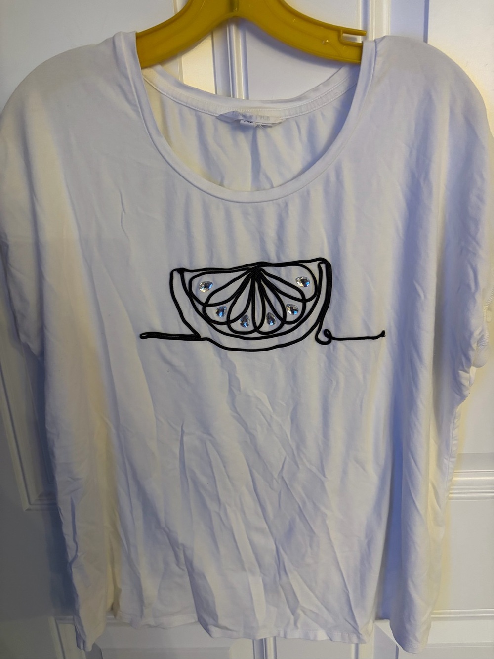 White Short-Sleeve Women's Tee with Embellished Citrus Outline